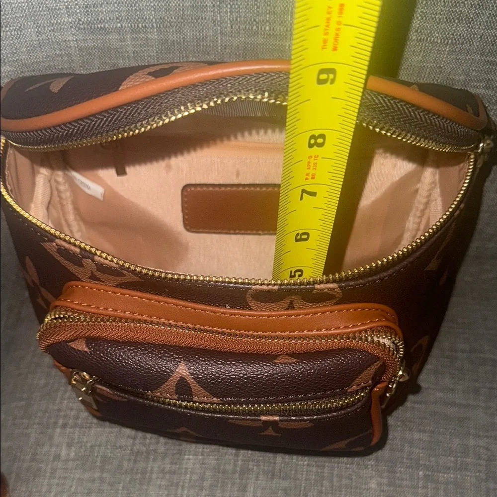 Vegan Leather Brown and Tan Monogram Crossbody Bag-NWOT - Picture 8 of 8